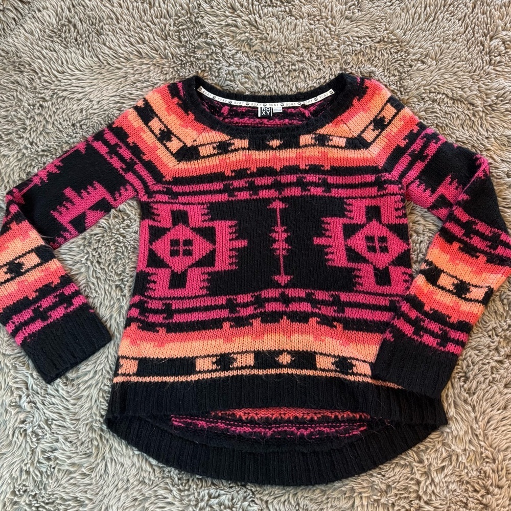 Roxy‎ Aztec Fuzzy Santa Fe Sweater Multicolor Small